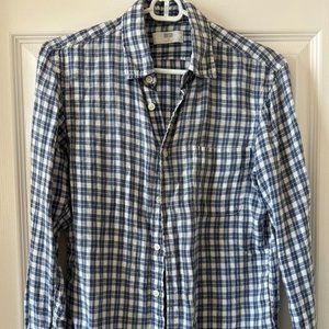 Uniqlo Men’s 100% Linen Button Down Shirt Plaid Blue/white Size Xs Extra Small